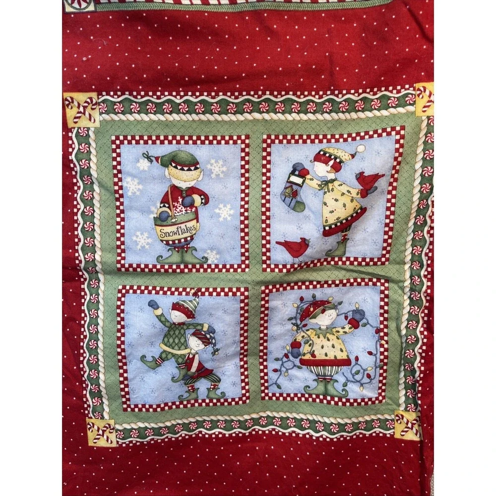 VTG Christmas Gift Bag 42x26 Reversible Cotton Drawstring Santa Holiday Decor